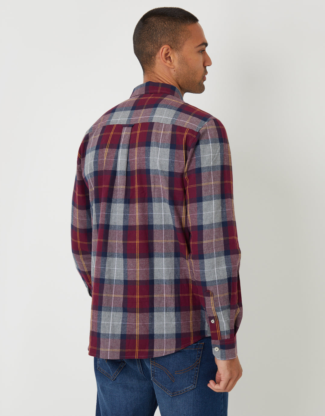 Burgundy Brushed Flannel Check Long Sleeve Shirt