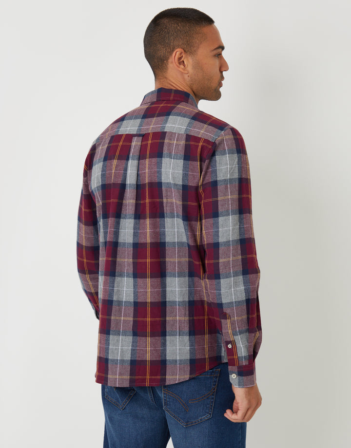 Burgundy Brushed Flannel Check Long Sleeve Shirt