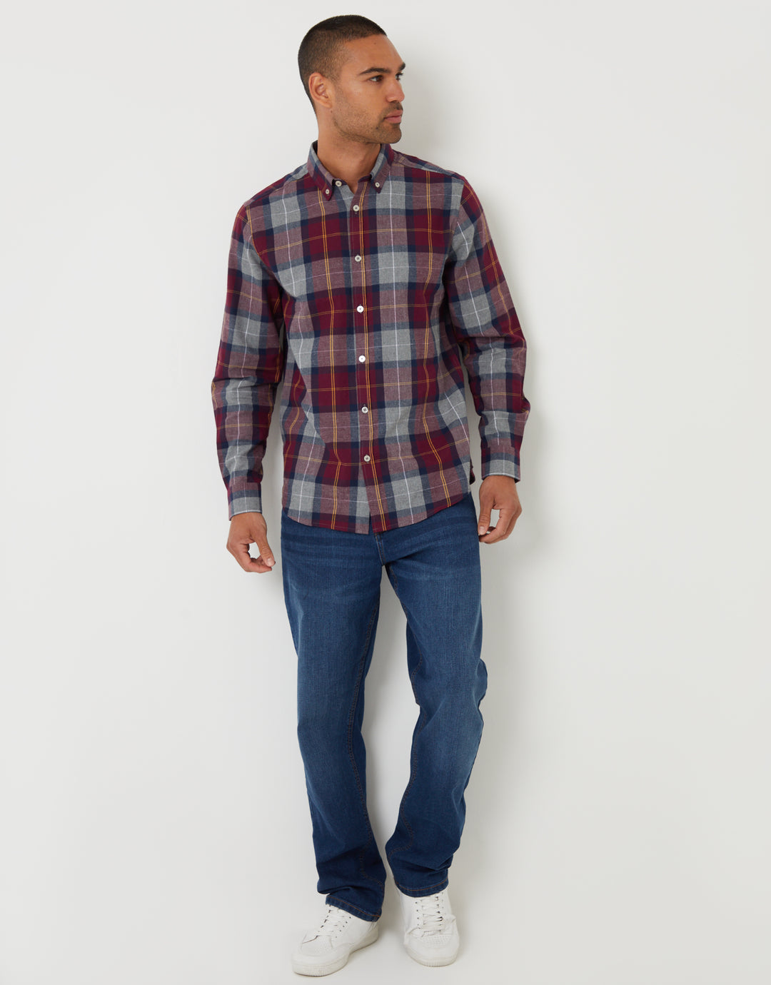 Burgundy Brushed Flannel Check Long Sleeve Shirt