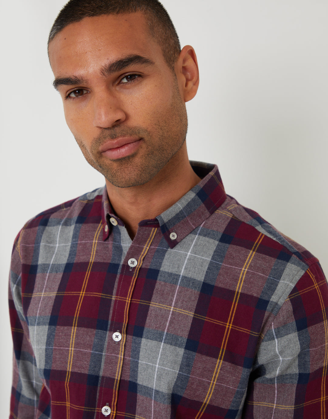 Burgundy Brushed Flannel Check Long Sleeve Shirt