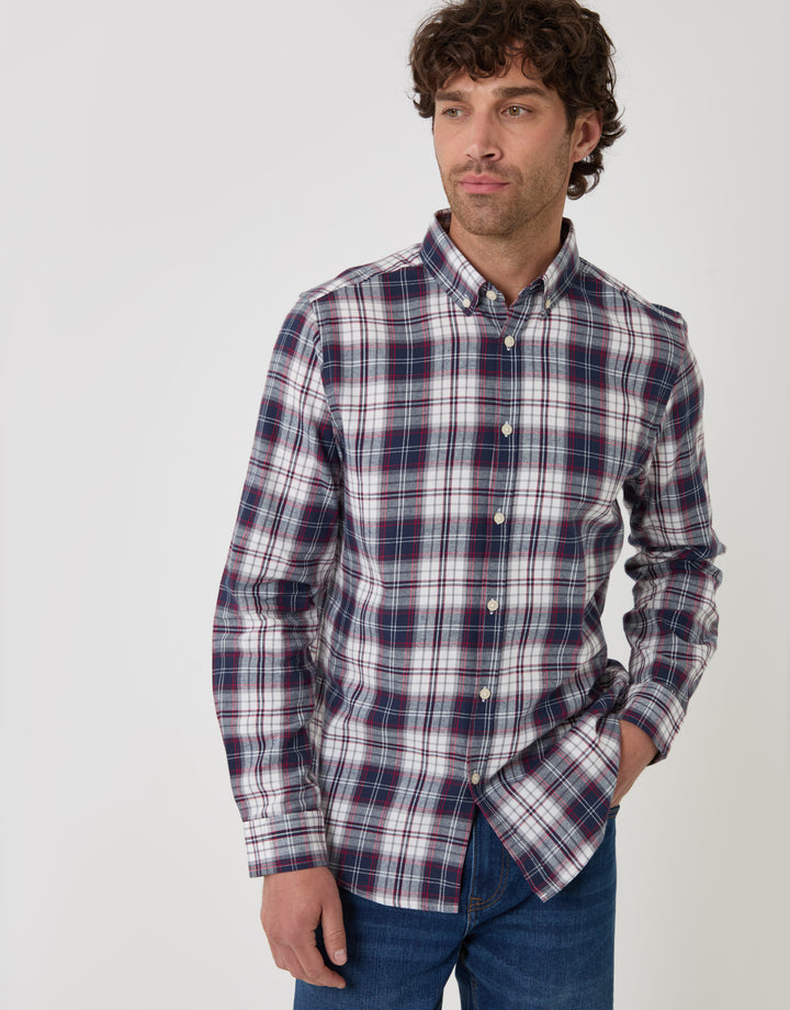Threadbare Brushed Cotton Flannel Shirt in Navy Check - front view