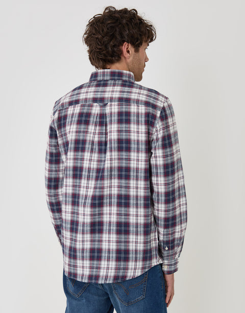 Threadbare Brushed Cotton Flannel Shirt in Navy Check - back view