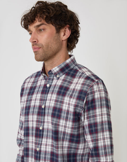 Threadbare Brushed Cotton Flannel Shirt in Navy Check - close up