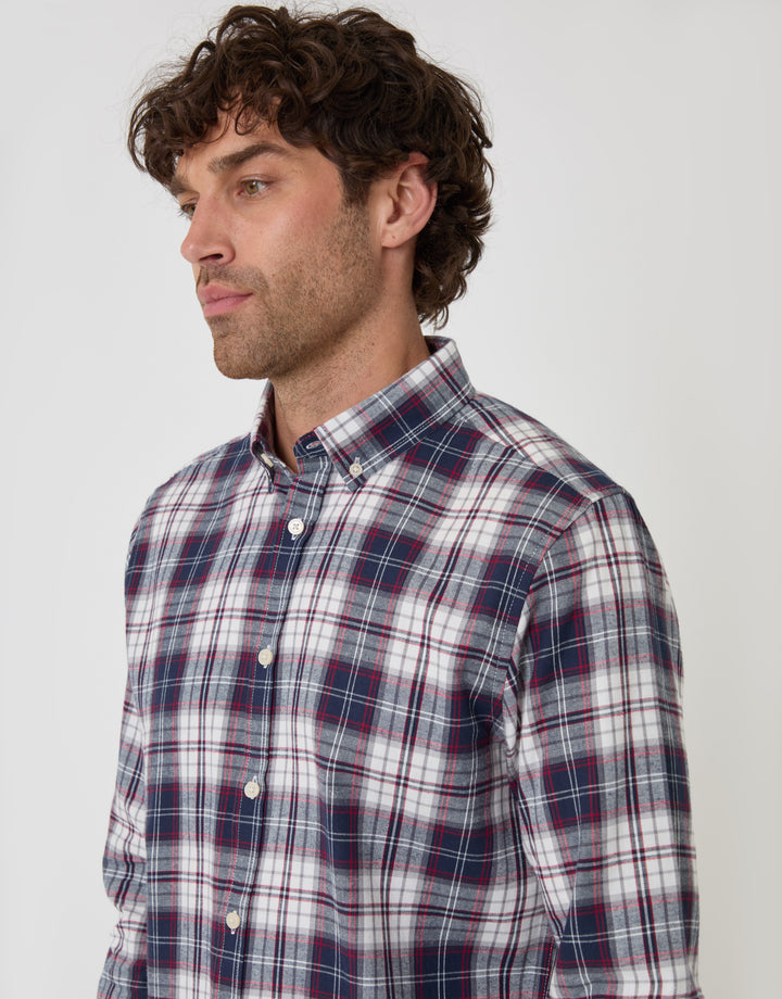 Threadbare Brushed Cotton Flannel Shirt in Navy Check - close up