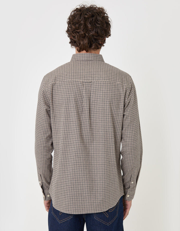 Threadbare Brushed Cotton Flannel Shirt in Stone Check - back view