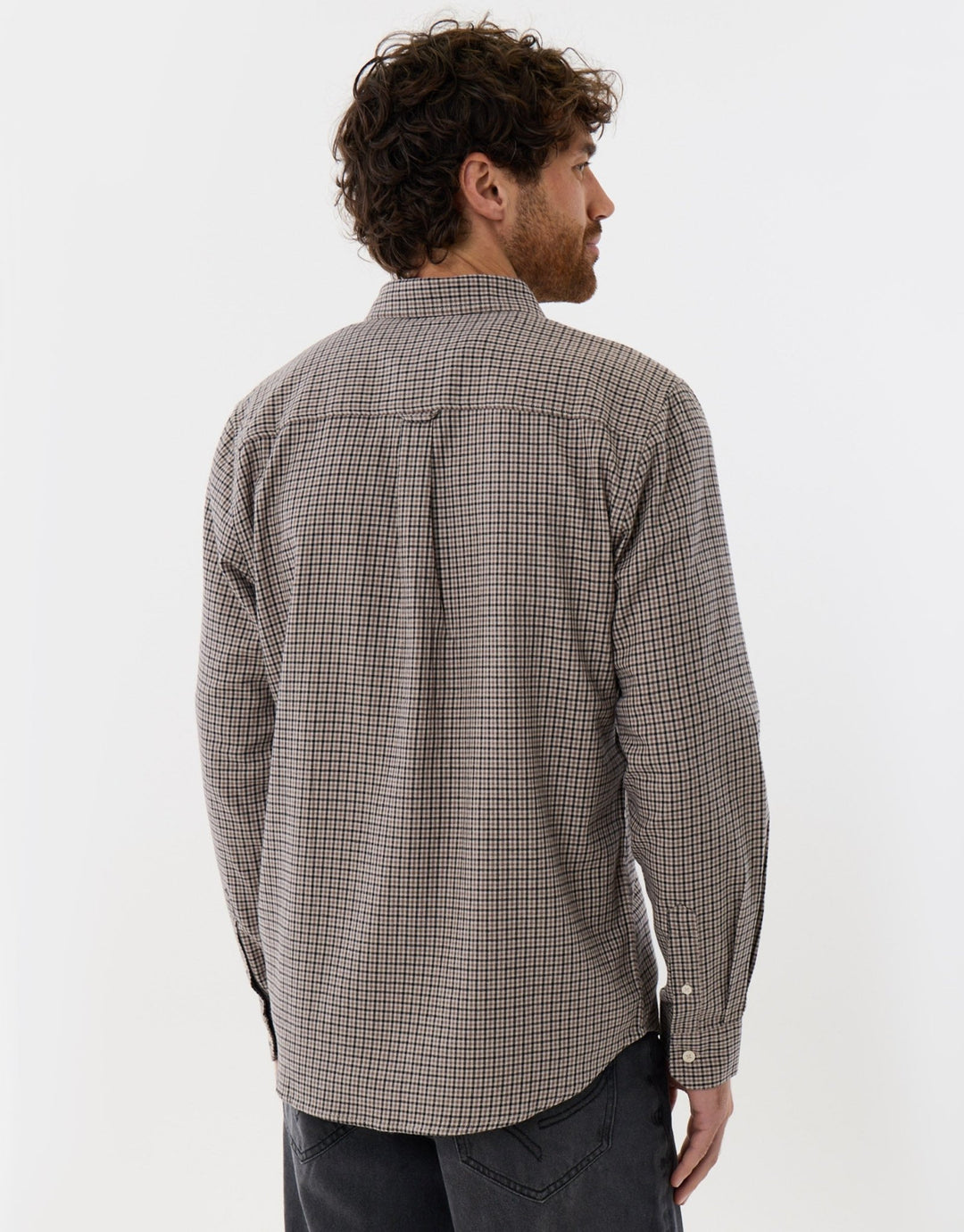 Brushed Cotton Flannel Shirt in Stone Check