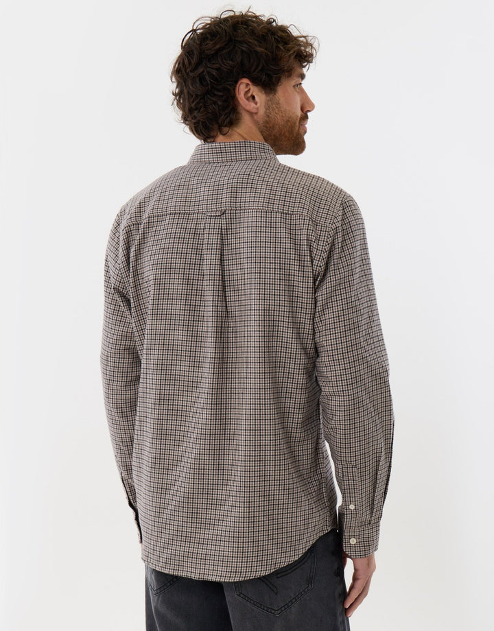 Brushed Cotton Flannel Shirt in Stone Check