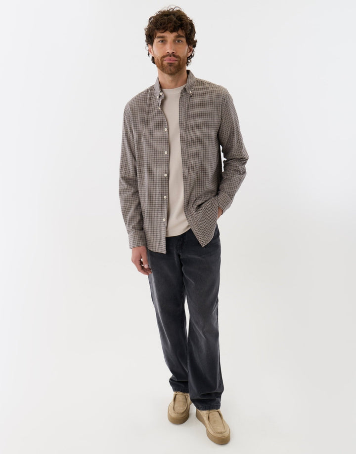 Brushed Cotton Flannel Shirt in Stone Check