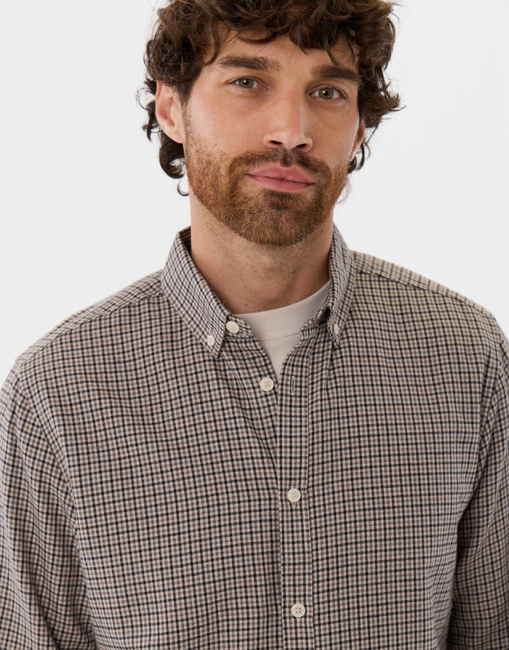 Brushed Cotton Flannel Shirt in Stone Check