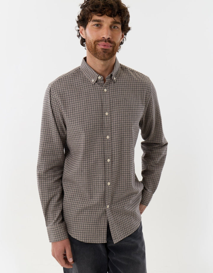 Brushed Cotton Flannel Shirt in Stone Check