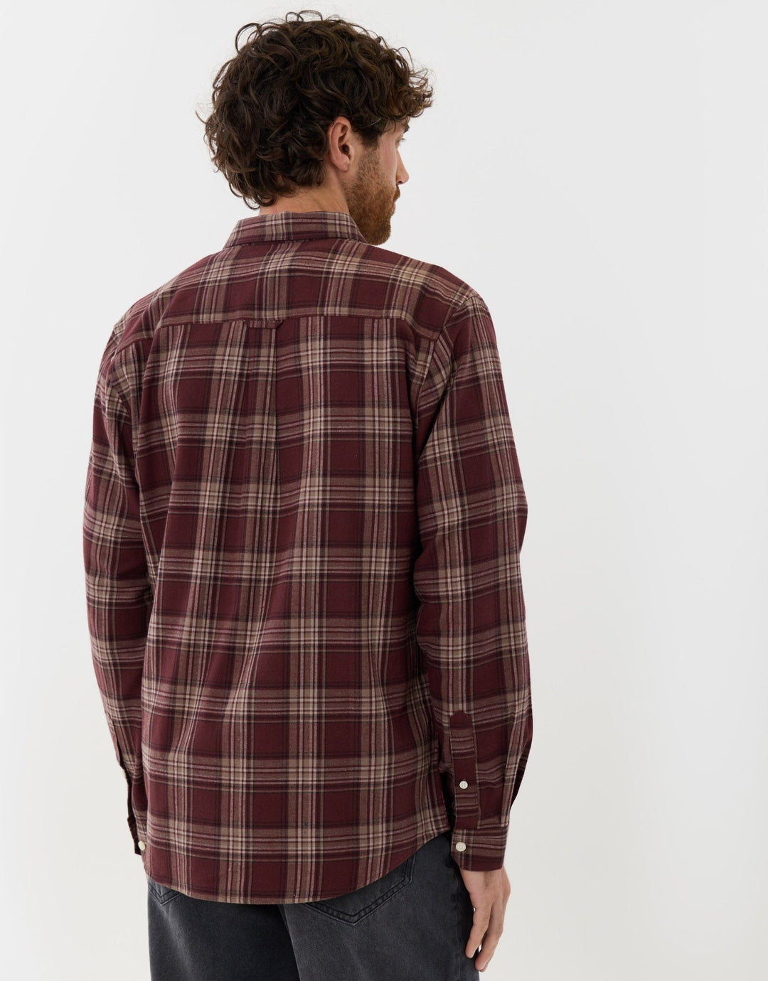 Brushed Cotton Flannel Shirt in Burgundy Check