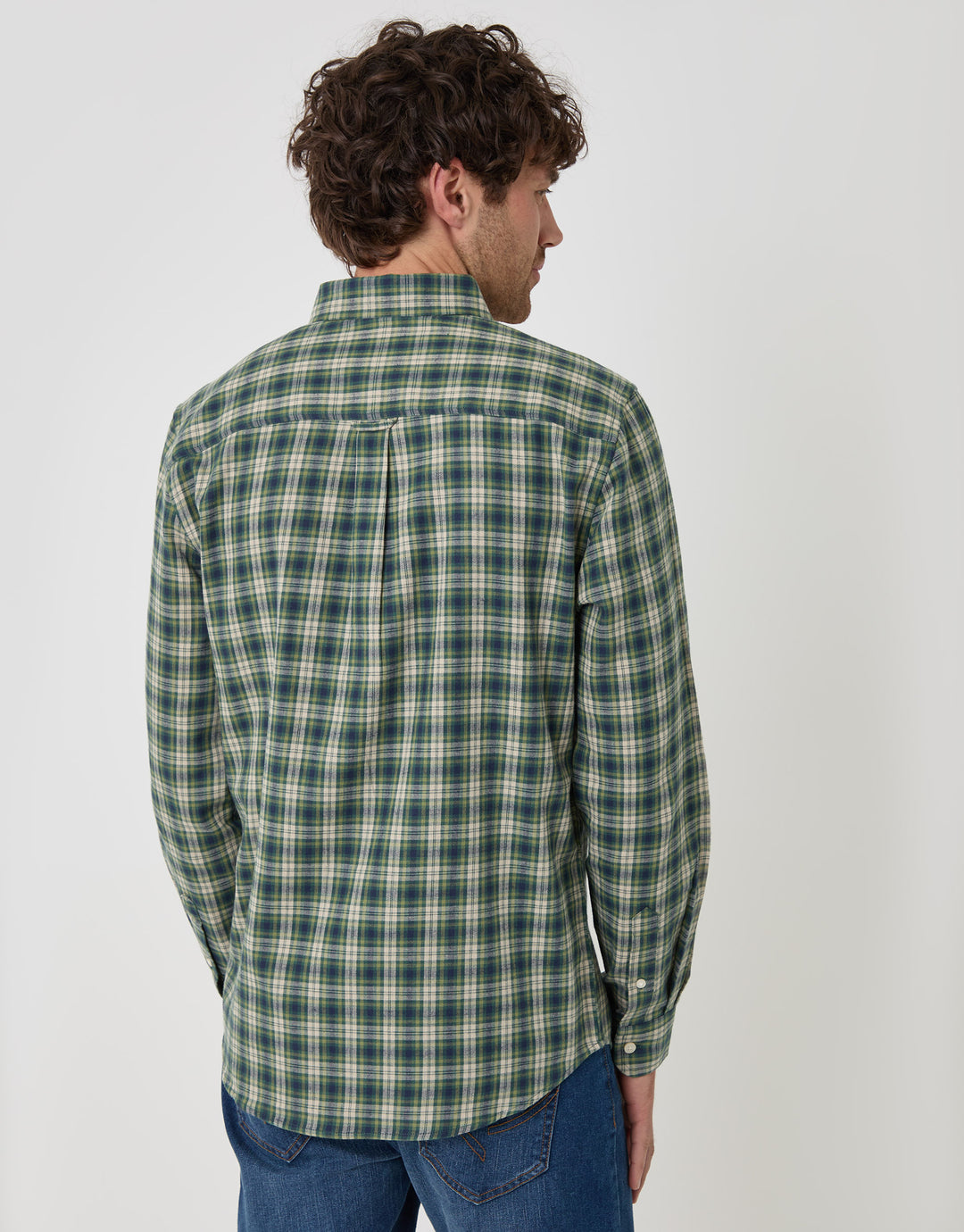 Threadbare Brushed Cotton Flannel Shirt in Khaki Check - back view