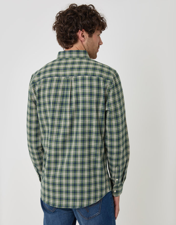 Threadbare Brushed Cotton Flannel Shirt in Khaki Check - back view