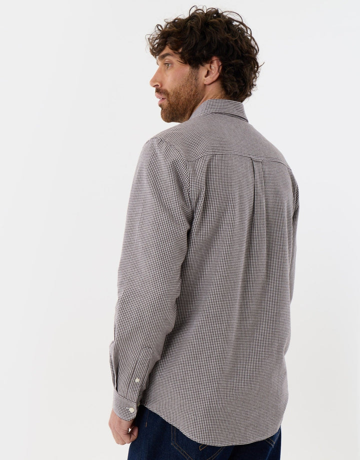 Brushed Cotton Flannel Shirt in Taupe Check