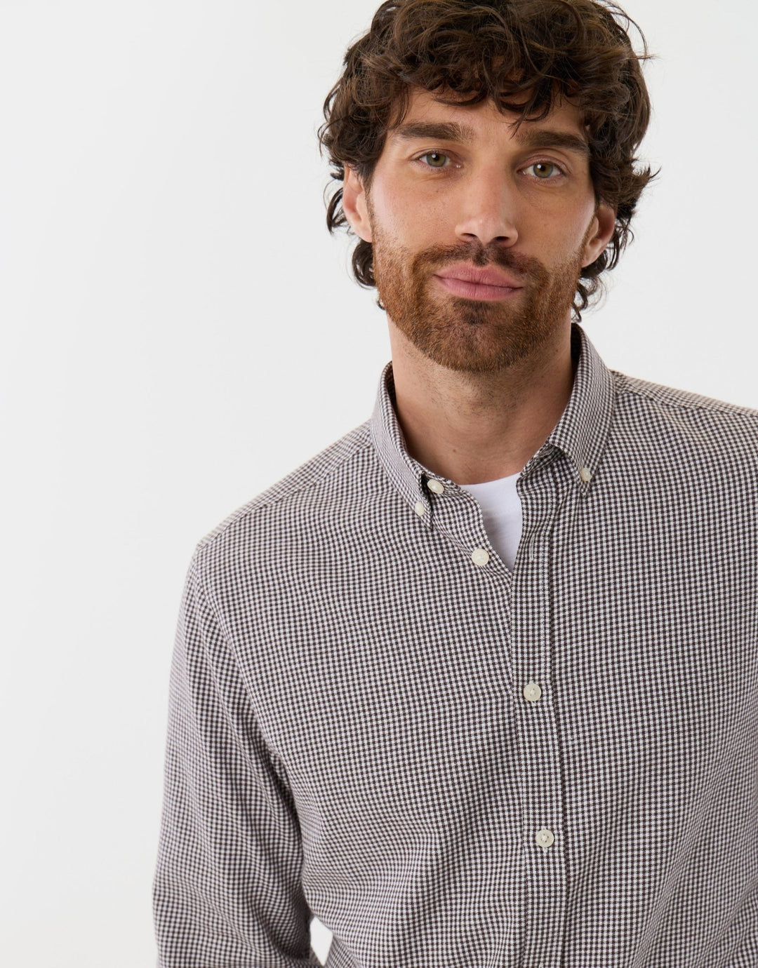 Brushed Cotton Flannel Shirt in Taupe Check