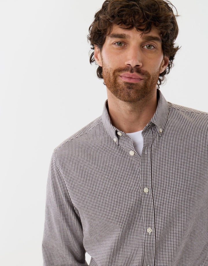 Brushed Cotton Flannel Shirt in Taupe Check
