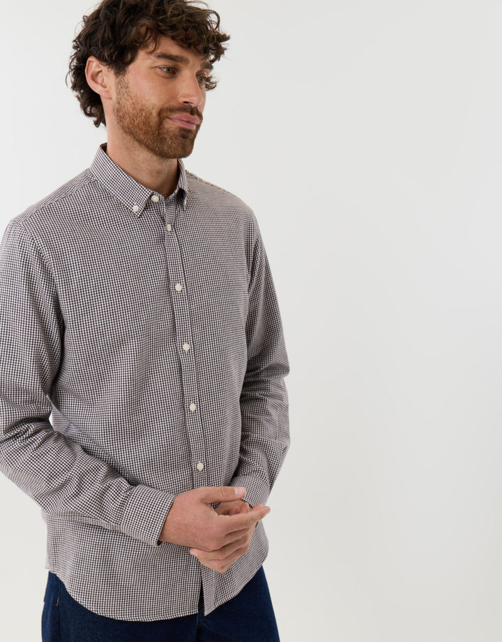 Brushed Cotton Flannel Shirt in Taupe Check