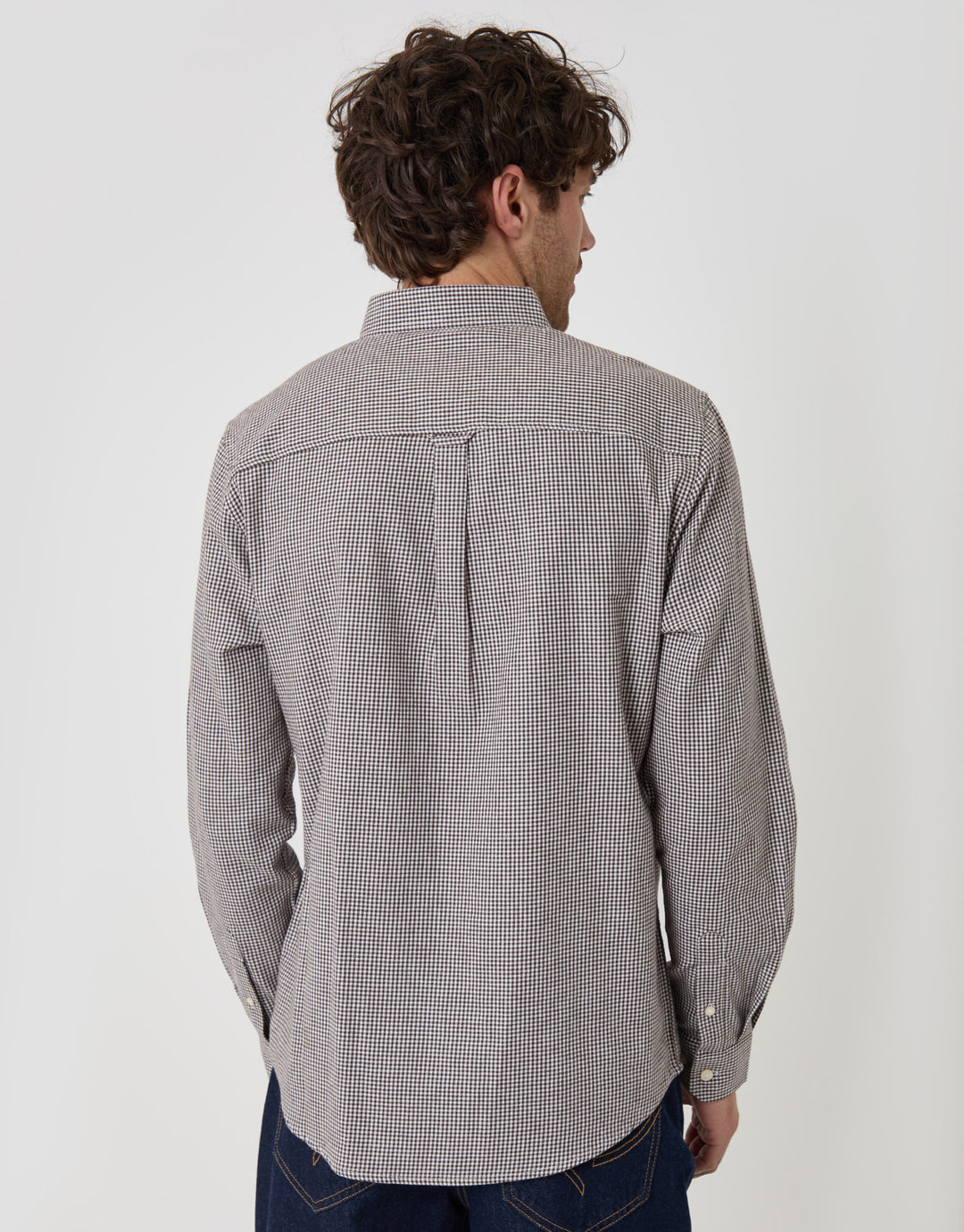 Threadbare Brushed Cotton Flannel Shirt in Taupe Check - back view