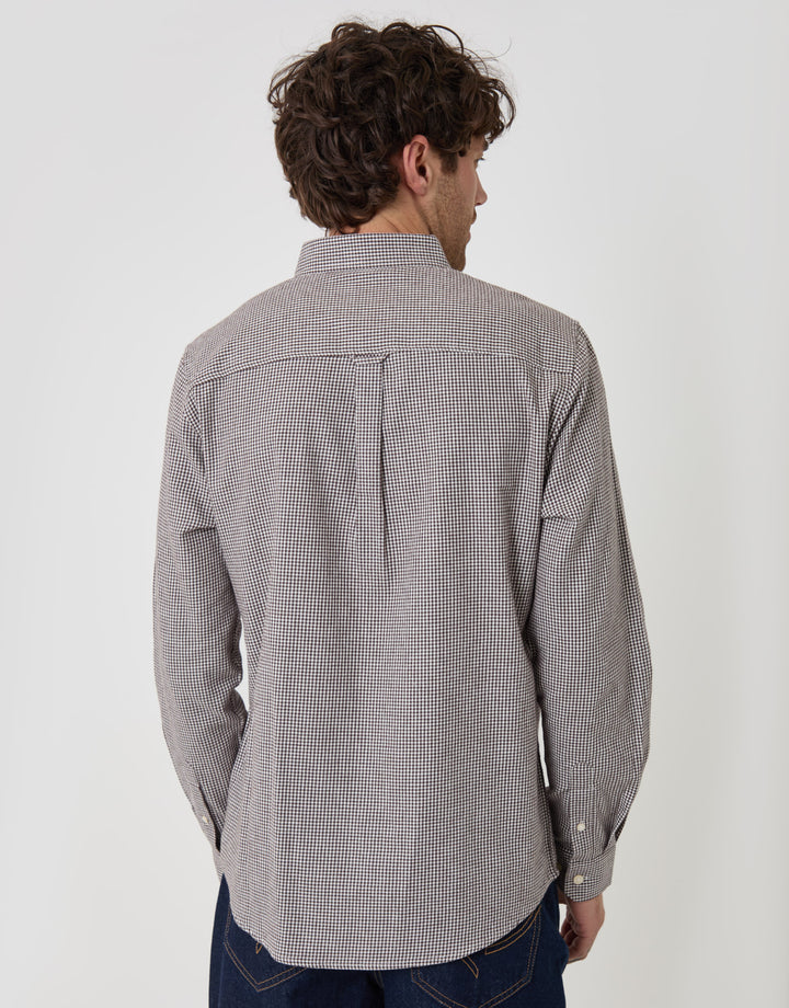 Threadbare Brushed Cotton Flannel Shirt in Taupe Check - back view