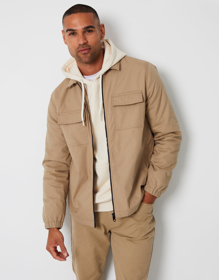 Stone Zip Up Microfleece Lined Shacket