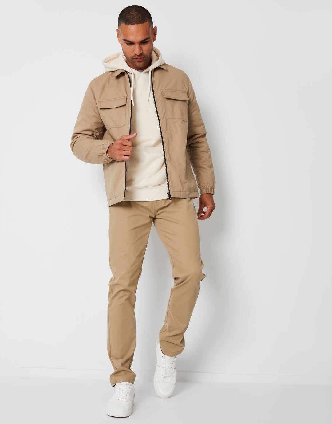 Stone Zip Up Microfleece Lined Shacket