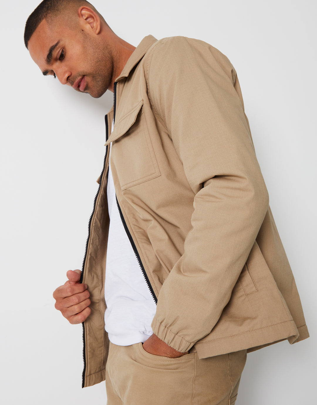 Stone Zip Up Microfleece Lined Shacket