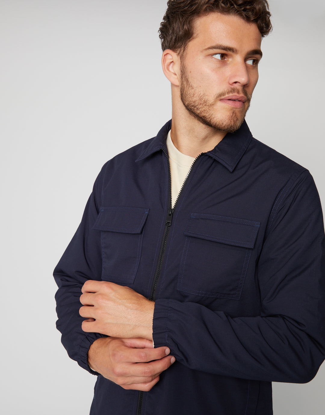 Navy Zip Up Microfleece Lined Shacket