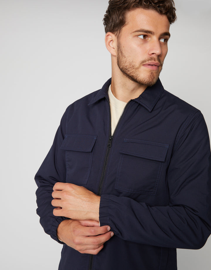 Navy Zip Up Microfleece Lined Shacket