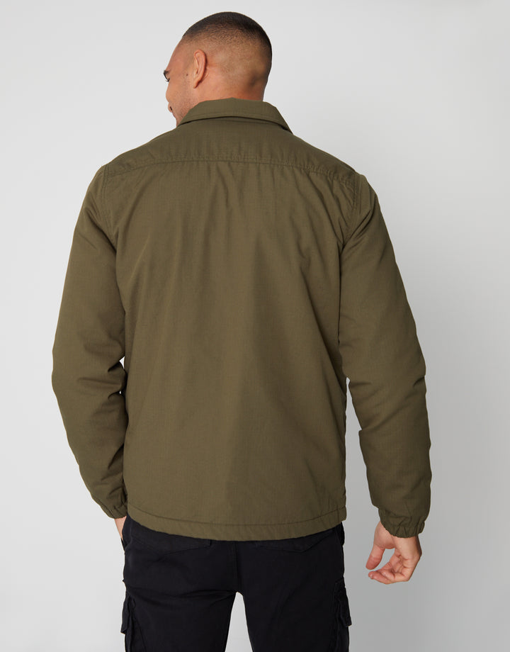 Khaki Green Zip Up Microfleece Lined Shacket