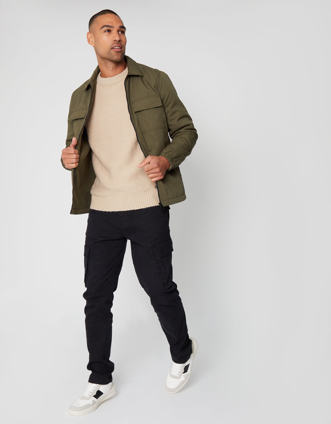 Khaki Green Zip Up Microfleece Lined Shacket