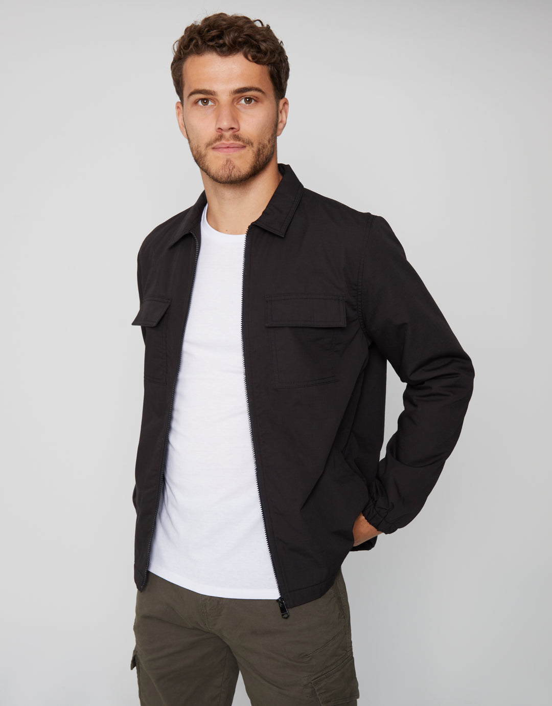 Black Zip Up Microfleece Lined Shacket