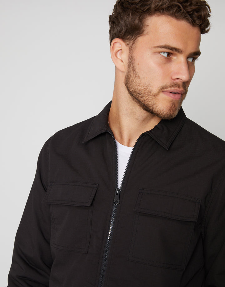 Black Zip Up Microfleece Lined Shacket