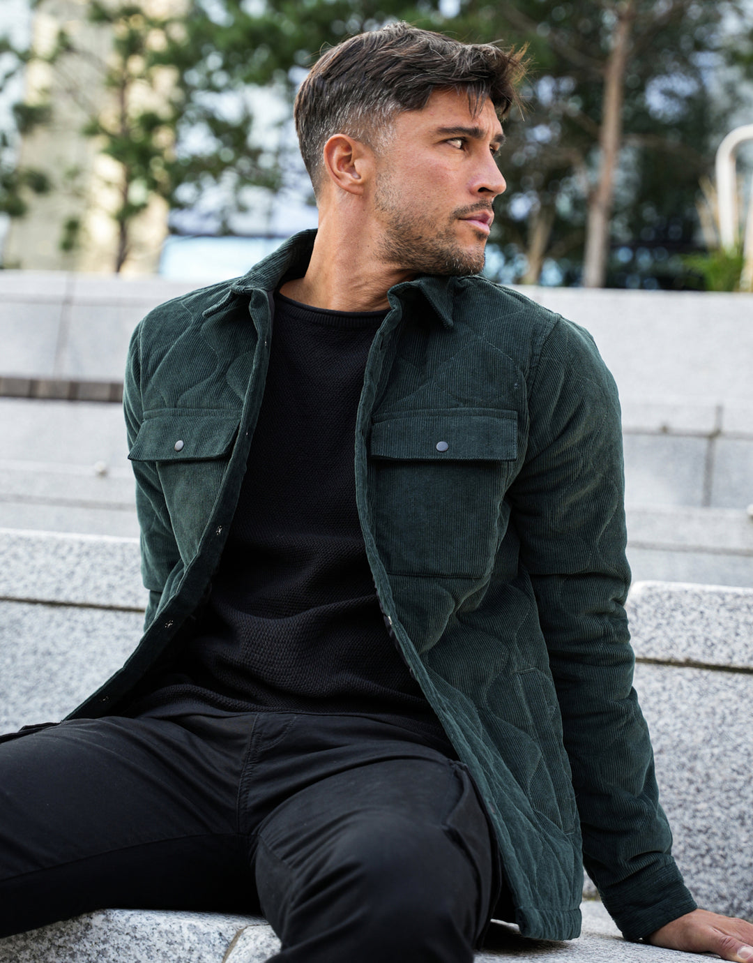 Green Corduroy Onion Quilted Shacket