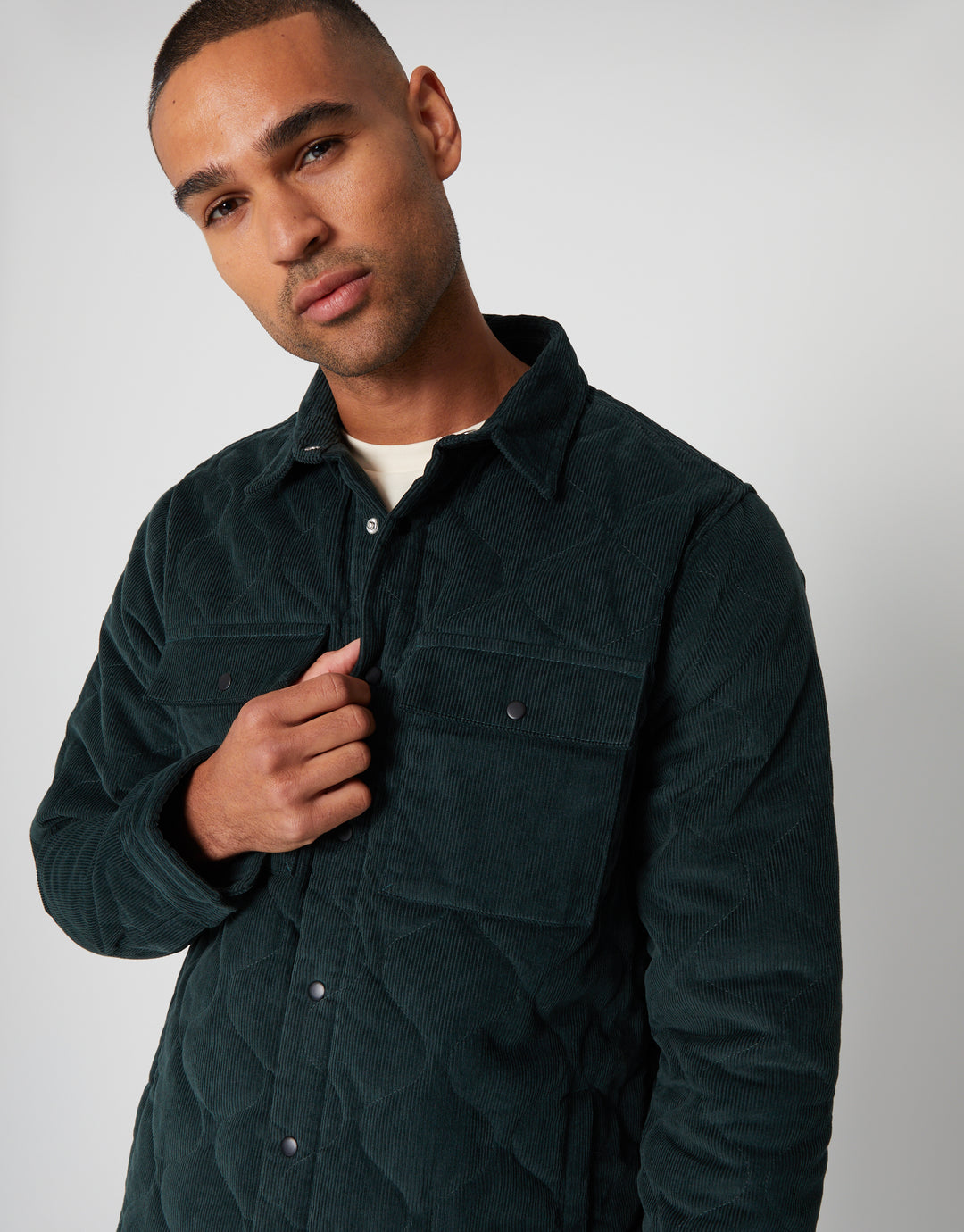 Green Corduroy Onion Quilted Shacket