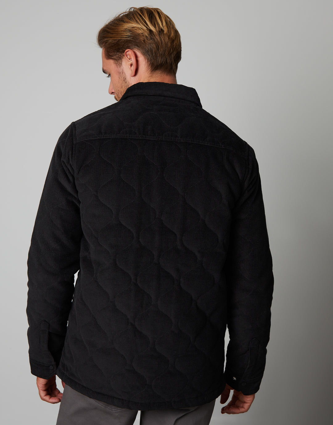 Black Corduroy Onion Quilted Shacket