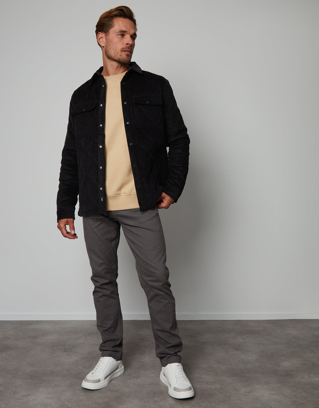 Black Corduroy Onion Quilted Shacket