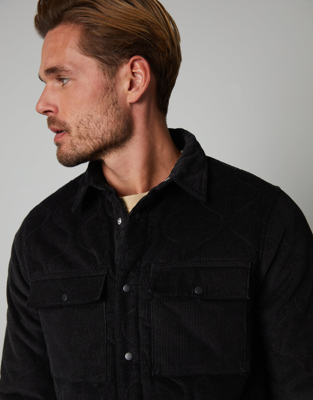 Black Corduroy Onion Quilted Shacket