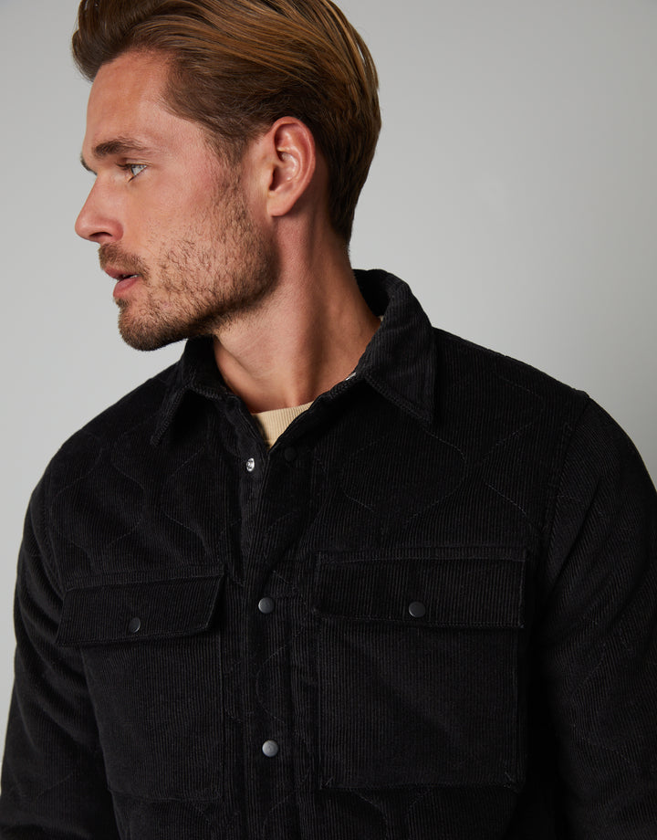 Black Corduroy Onion Quilted Shacket