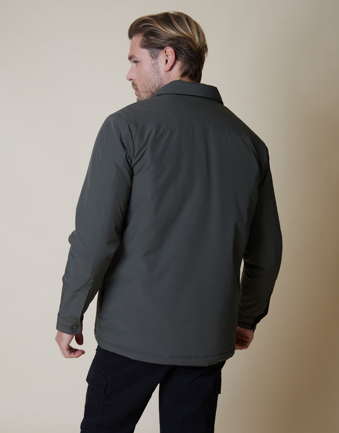 Khaki Green Lightweight Padded Overshirt Shacket