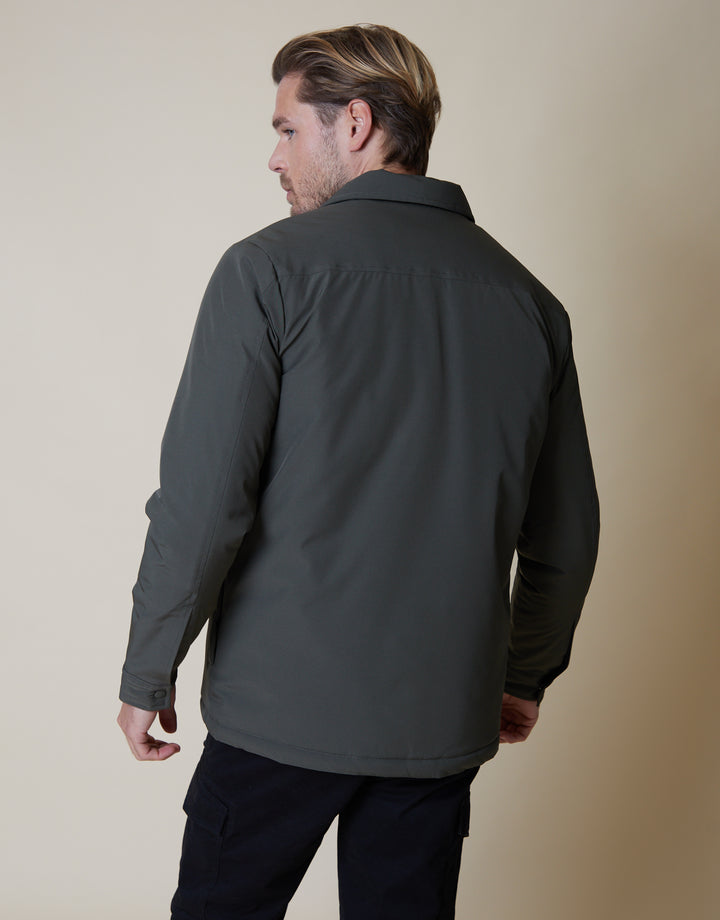 Khaki Green Lightweight Padded Overshirt Shacket