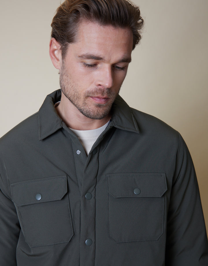 Khaki Green Lightweight Padded Overshirt Shacket