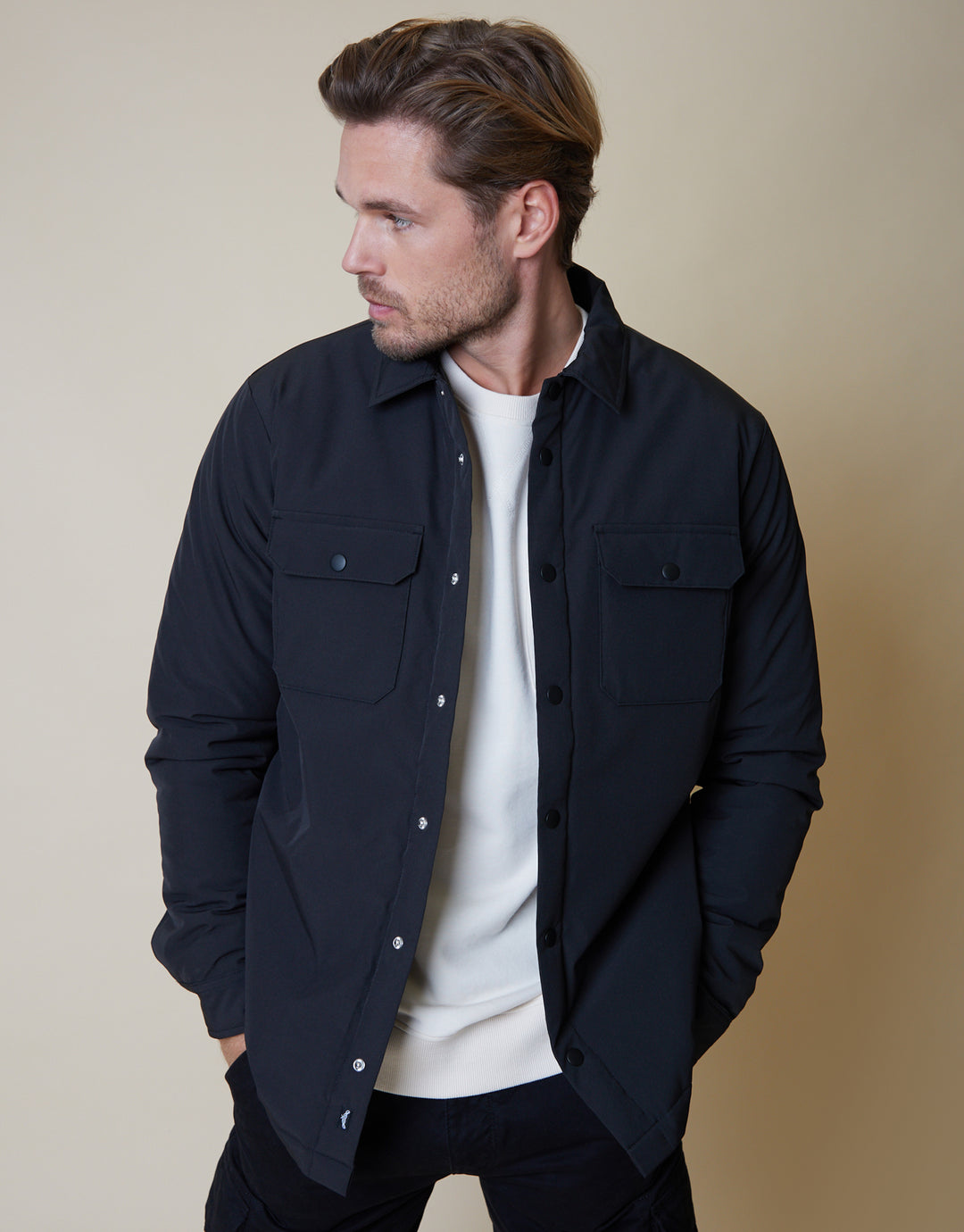 Black Lightweight Padded Overshirt Shacket