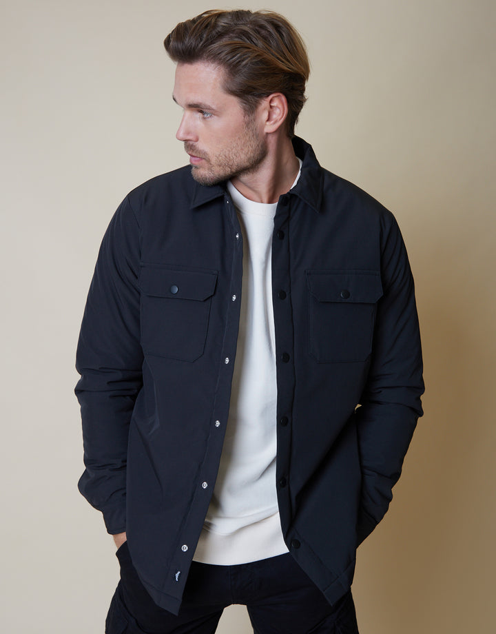 Black Lightweight Padded Overshirt Shacket