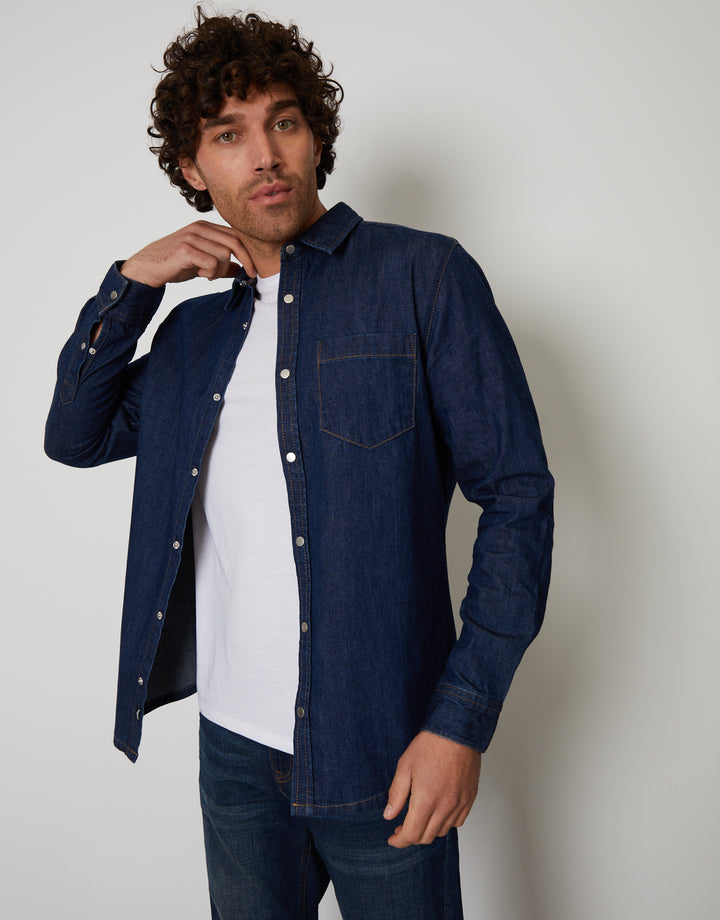 Dark Wash Denim Long Sleeve Shirt