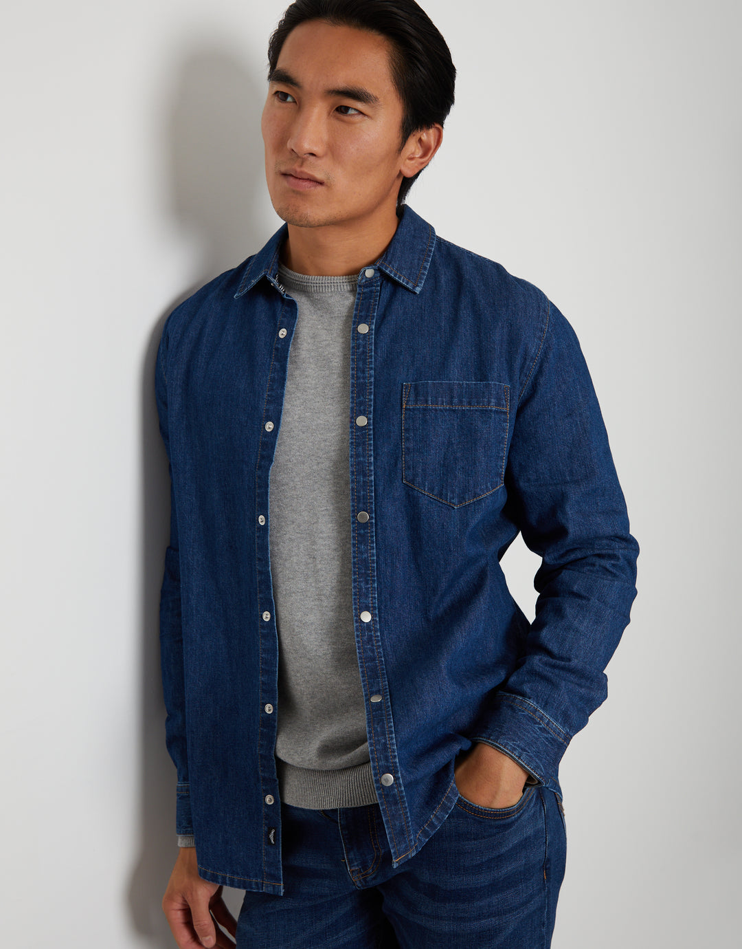 Mid Wash Denim Long Sleeve Shirt
