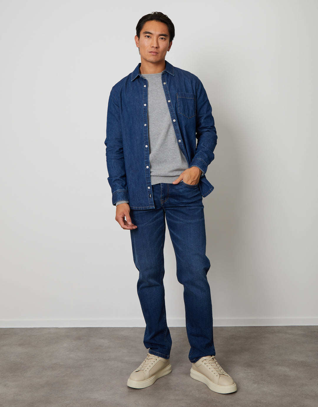 Mid Wash Denim Long Sleeve Shirt