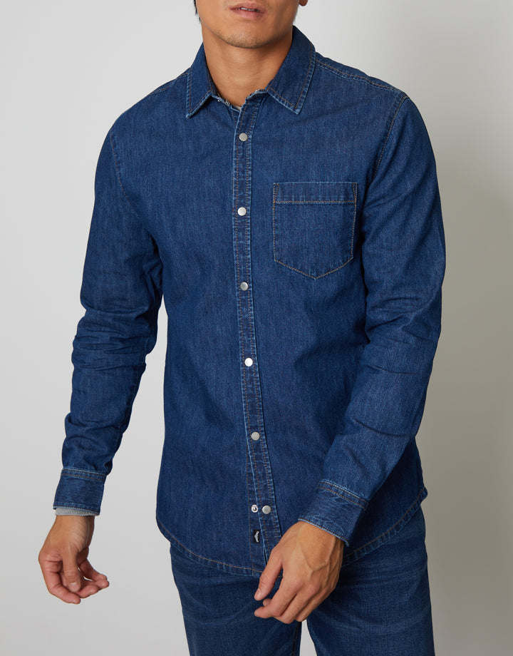 Mid Wash Denim Long Sleeve Shirt