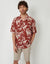 Rust Orange Revere Collar Leaf Print Short Sleeve Shirt