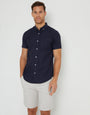 Navy Cotton Lyocell Blend Short Sleeve Shirt