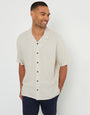 Stone Linen Blend Revere Collar Short Sleeve Shirt